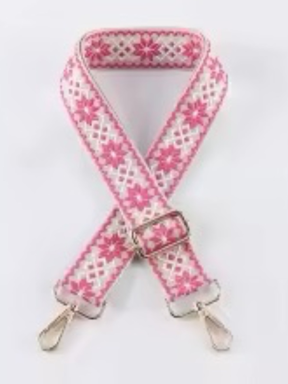 NEW Pink/White/Khaki Star print crossbody Guitar Strap-Gold hardware